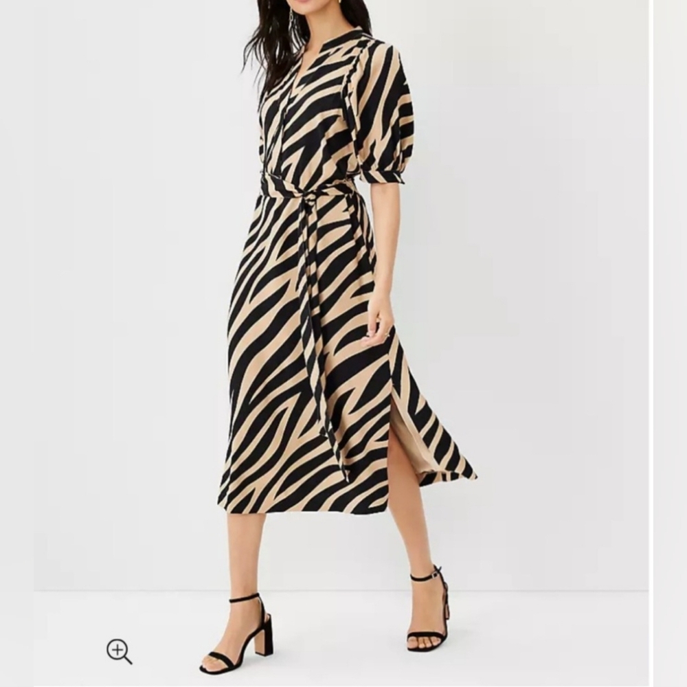 Ann Taylor Black and Tan Striped Midi Dress